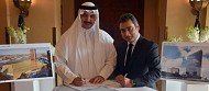 HE Sheikh Mubarak A M Al Sabah, founder and chairman of Action Hotels signing the contracts for the Melbourne South Wharf with Gaurav Bhushan, Global Chief Development Officer, Accor